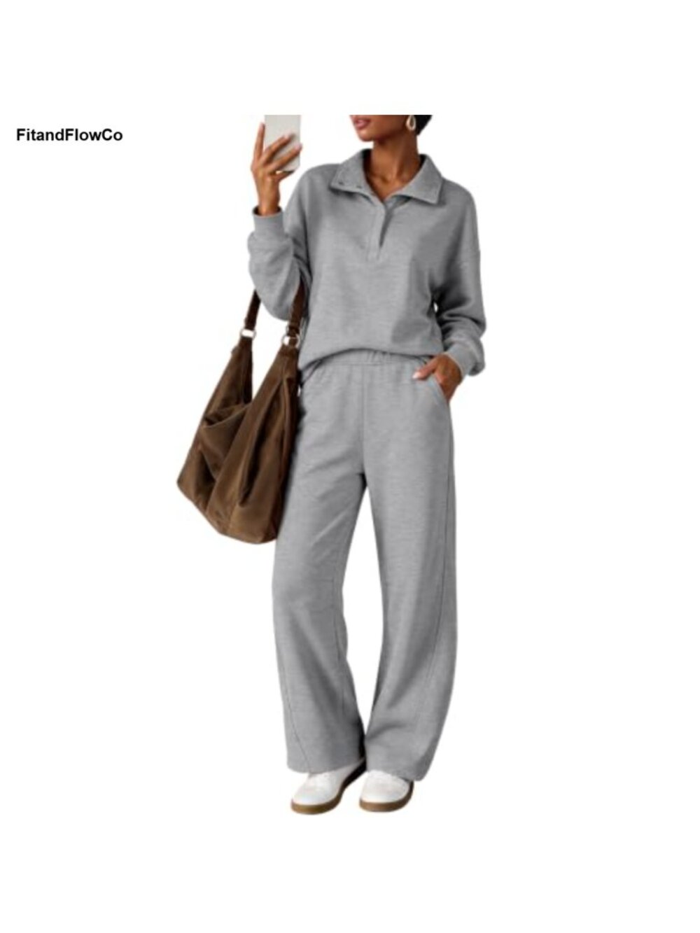 Women 2 Piece Sweatsuit Set Loose Top Wide Leg Pants Fall Winter Lounge